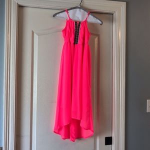 Neon-Pink Girls Flowy Hi-lo Maxi Dress- Japna Kids